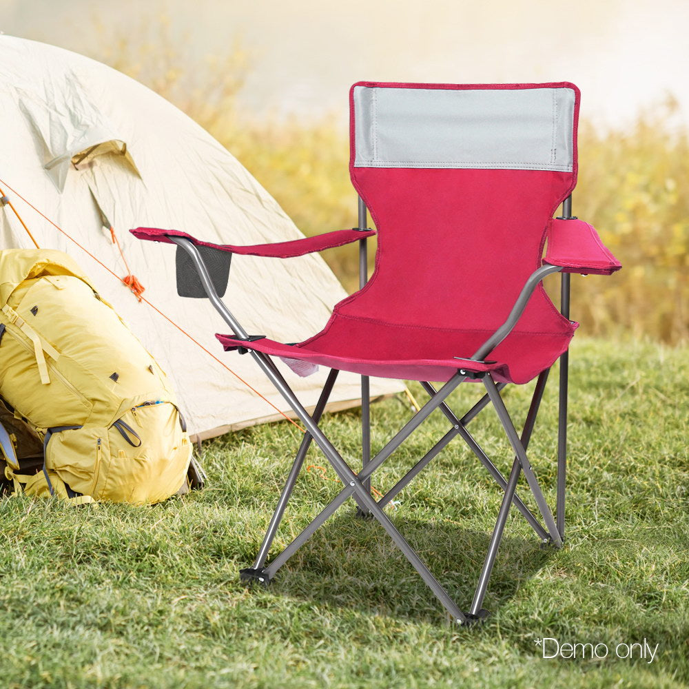 Set of 2 Portable Folding Camping Armchair - Wine Red