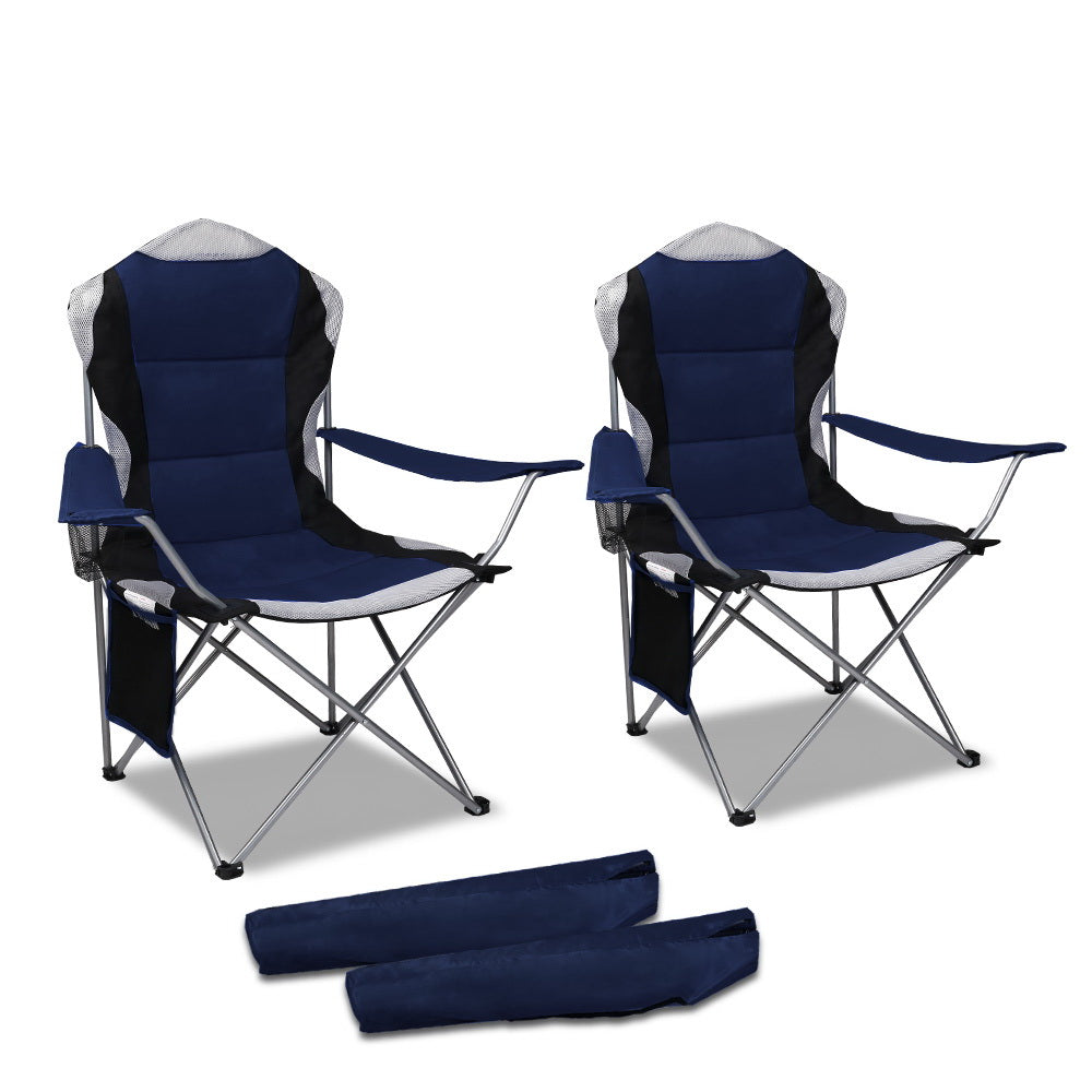 Set of 2 Portable Folding Camping Armchair - Navy