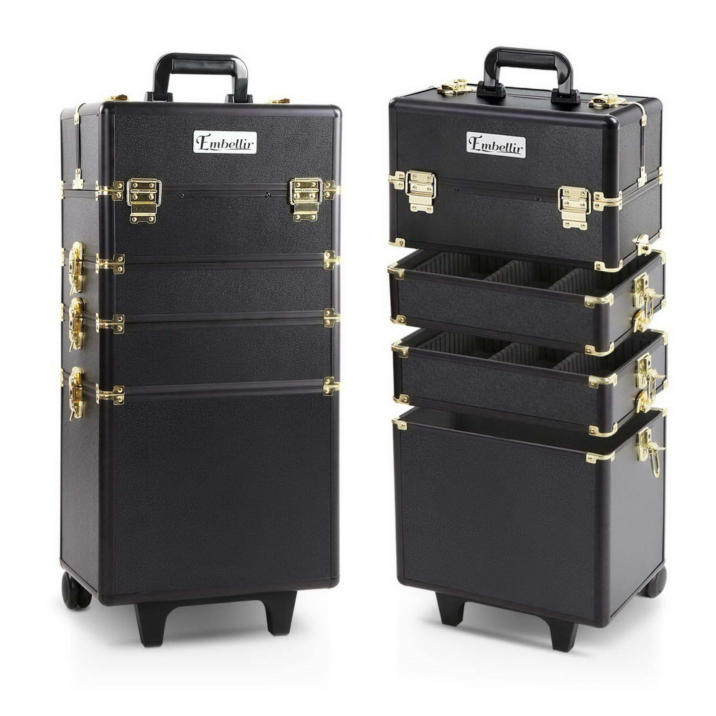 Embellir 7 in 1 Portable Cosmetic Beauty Makeup Trolley - Black & Gold