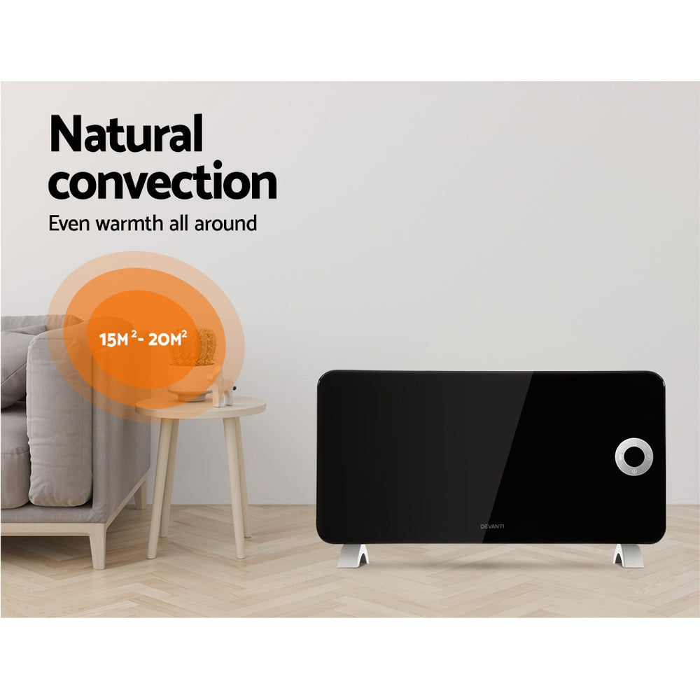 Devanti Electric Convection Metal Panel Heater Heat Portable Wall Mount WiFi Control Black