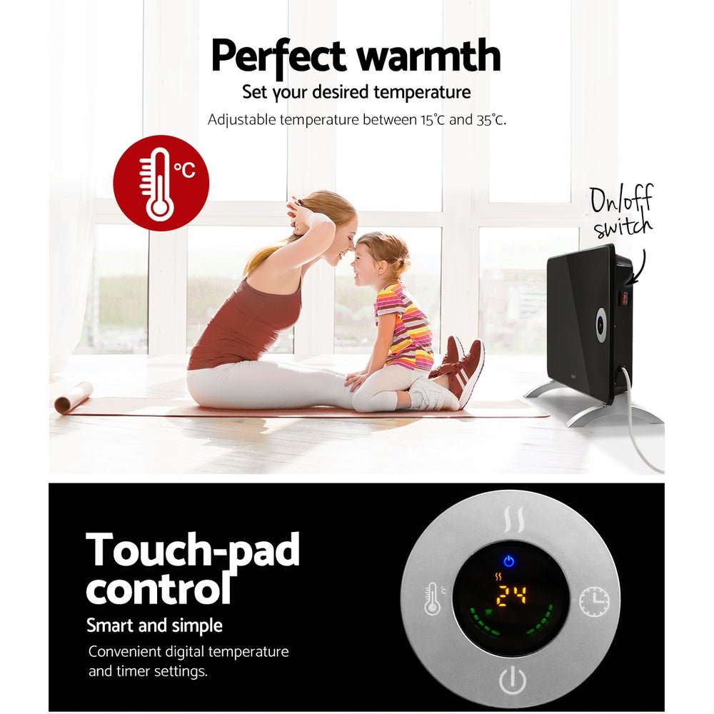 Devanti Electric Convection Metal Panel Heater Heat Portable Wall Mount WiFi Control Black