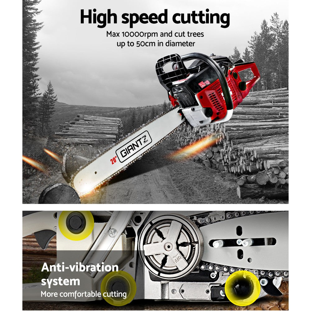 Giantz 52cc Petrol Commercial Chainsaw 20 Bar E-Start Tree Pruning Chain Saw