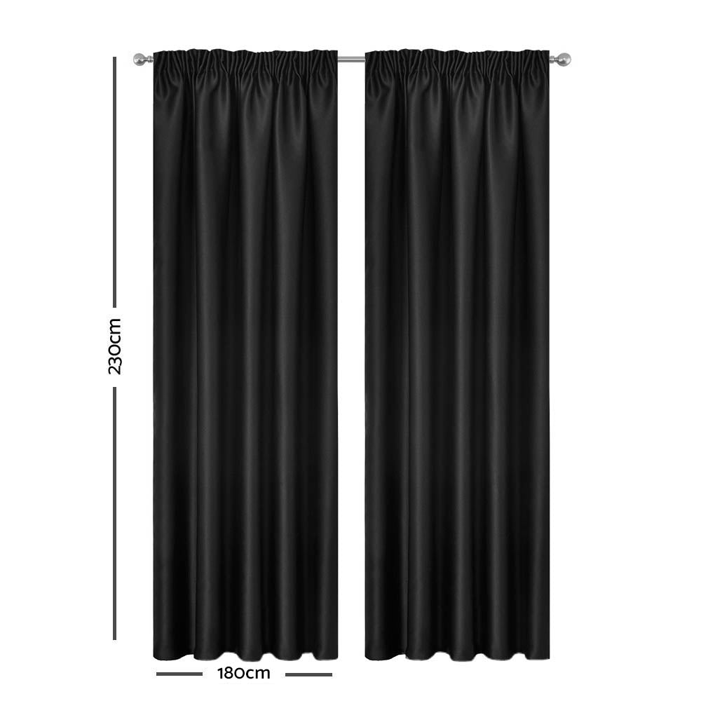 Artqueen 2X Pinch Pleat Pleated Blockout Curtains Black 180cmx213cm