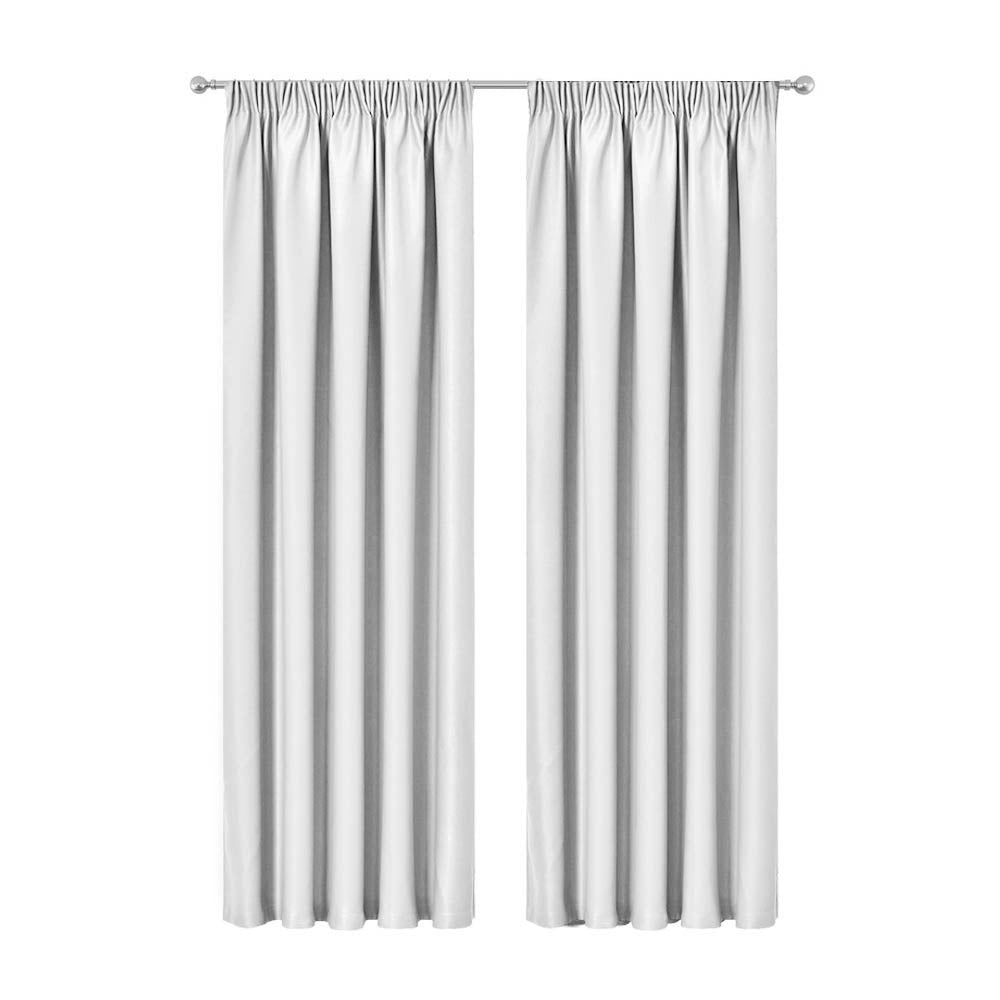 Artqueen 2X Pinch Pleat Pleated Blockout Curtains White 140cmx230cm