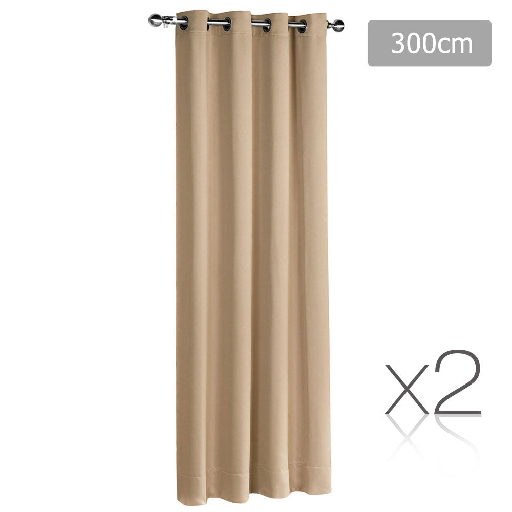 Art Queen 2 Panel 300 x 230cm Eyelet Block Out Curtains - Latte