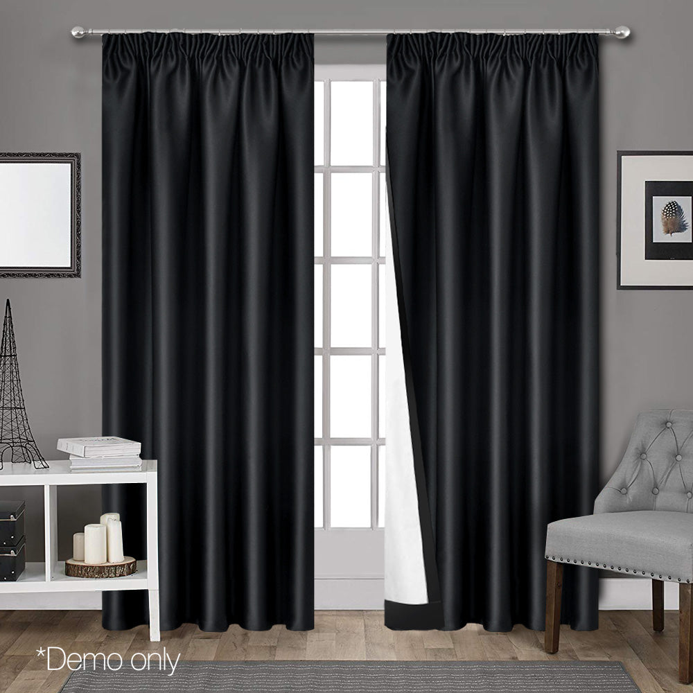 Art Queen 2 Pencil Pleat 180x213cm Blockout Curtains - Black