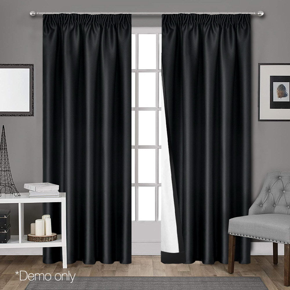 Art Queen 2 Pencil Pleat 180x213cm Blockout Curtains - Black