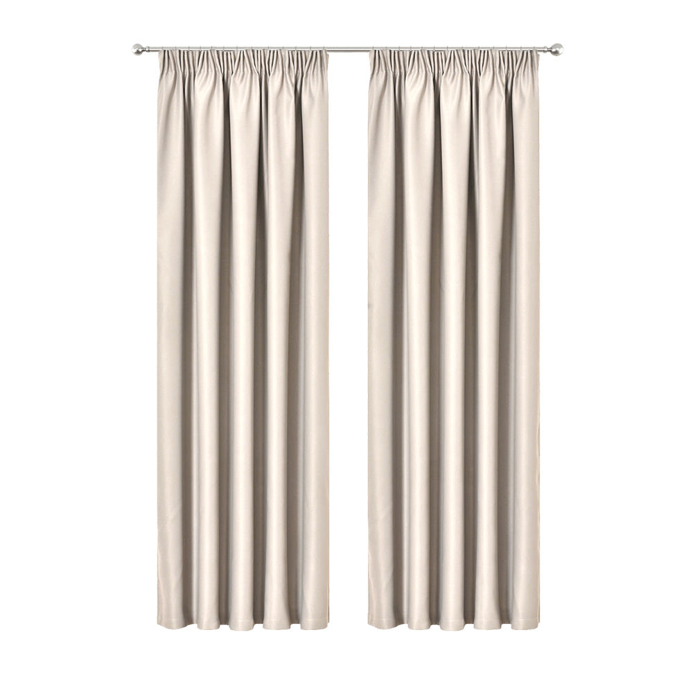 Art Queen 2 Pencil Pleat 180x230cm Blockout Curtains - Sand