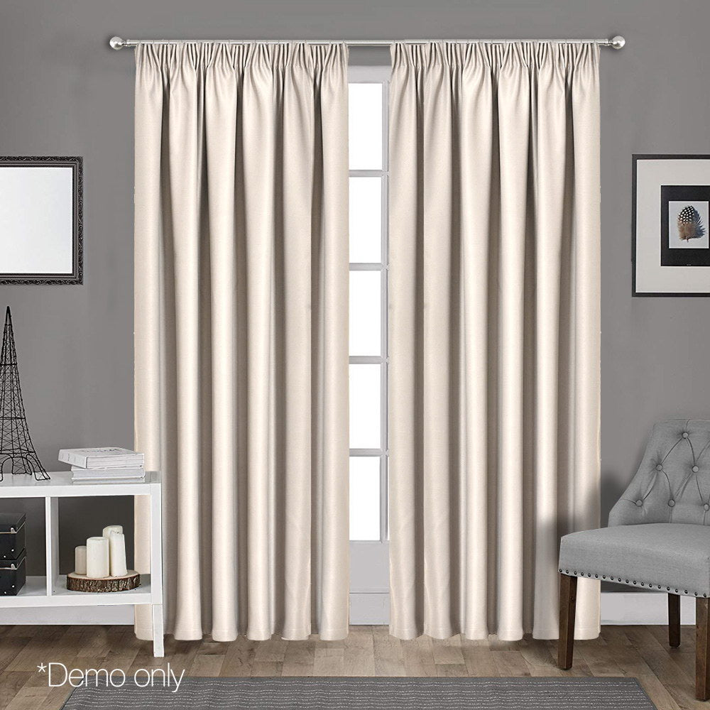 Art Queen 2 Pencil Pleat 180x230cm Blockout Curtains - Sand