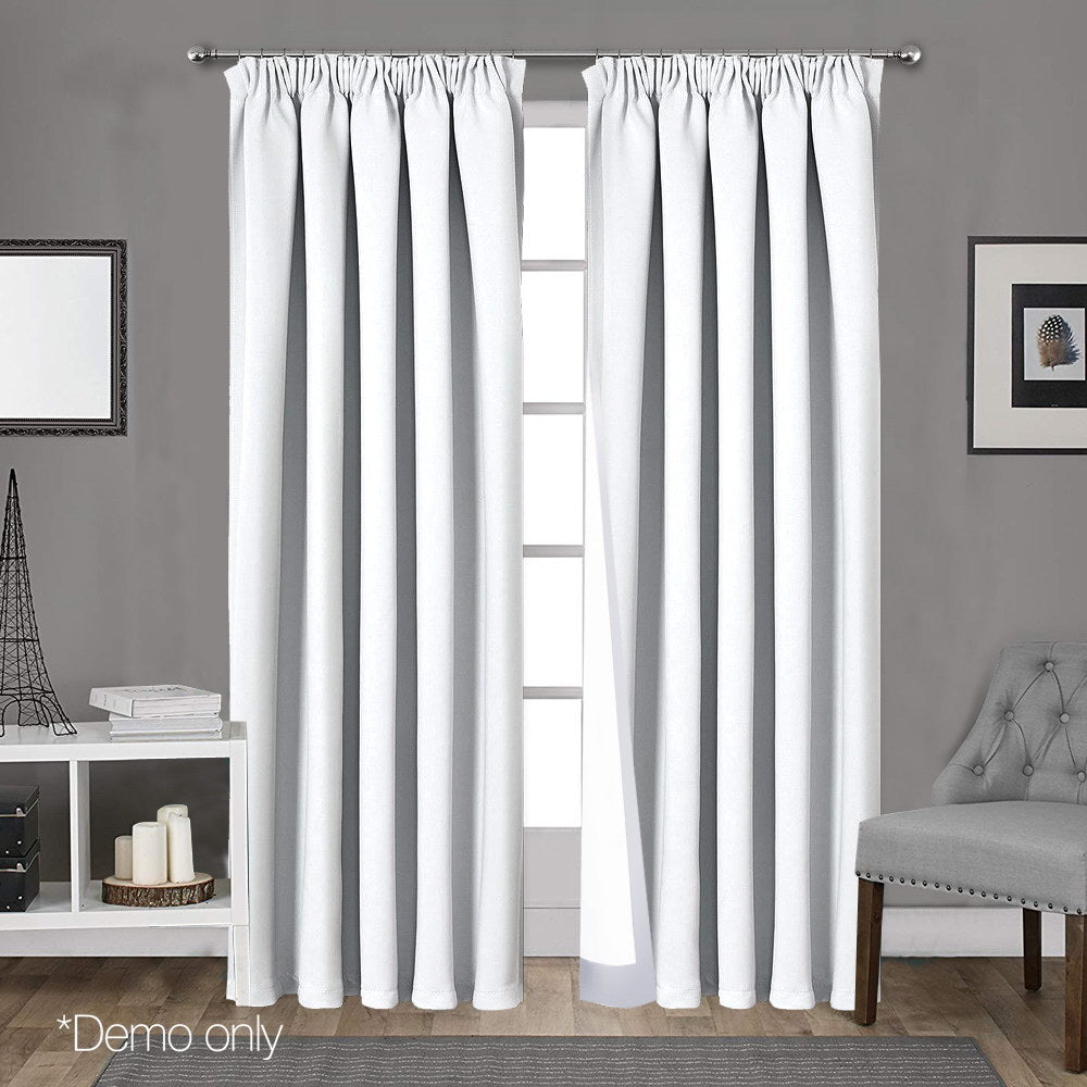 Art Queen 2 Pencil Pleat 240x230cm Blockout Curtains - White