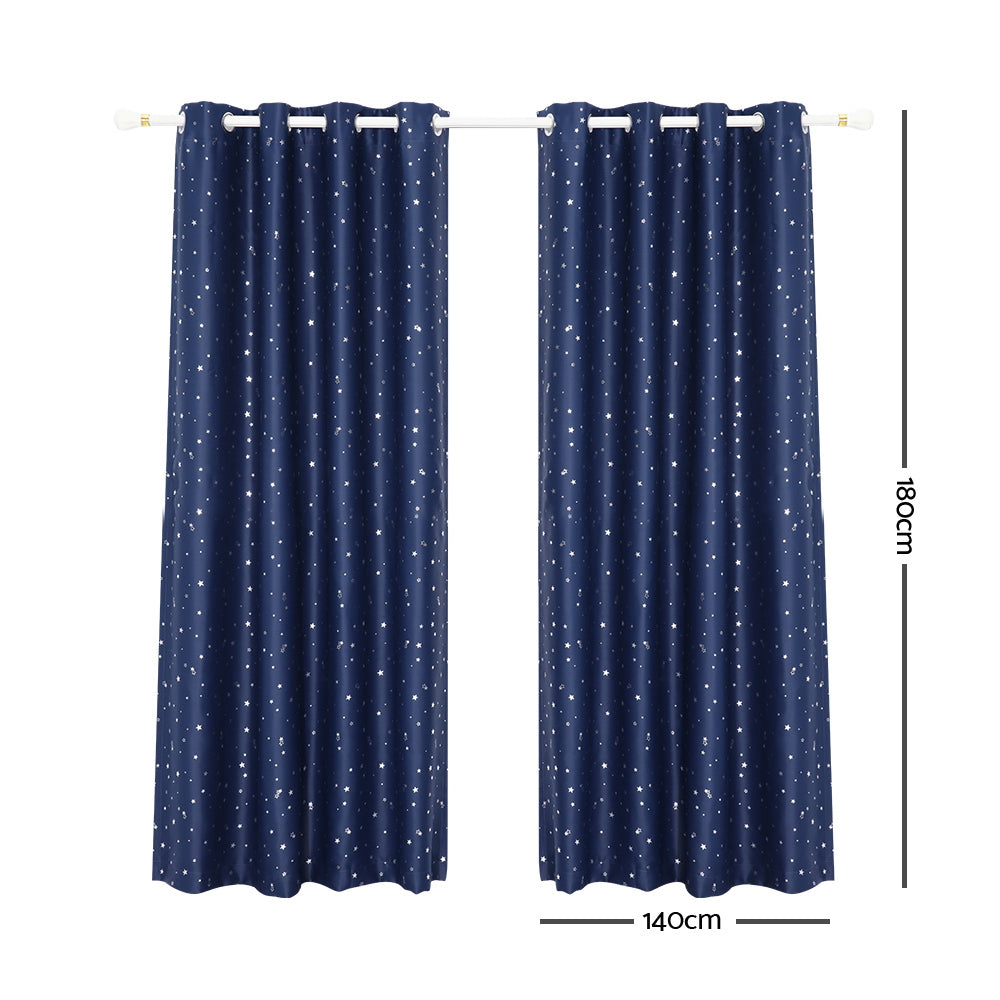 Art Queen 2 Star Blockout 140x180cm Blackout Curtains - Navy
