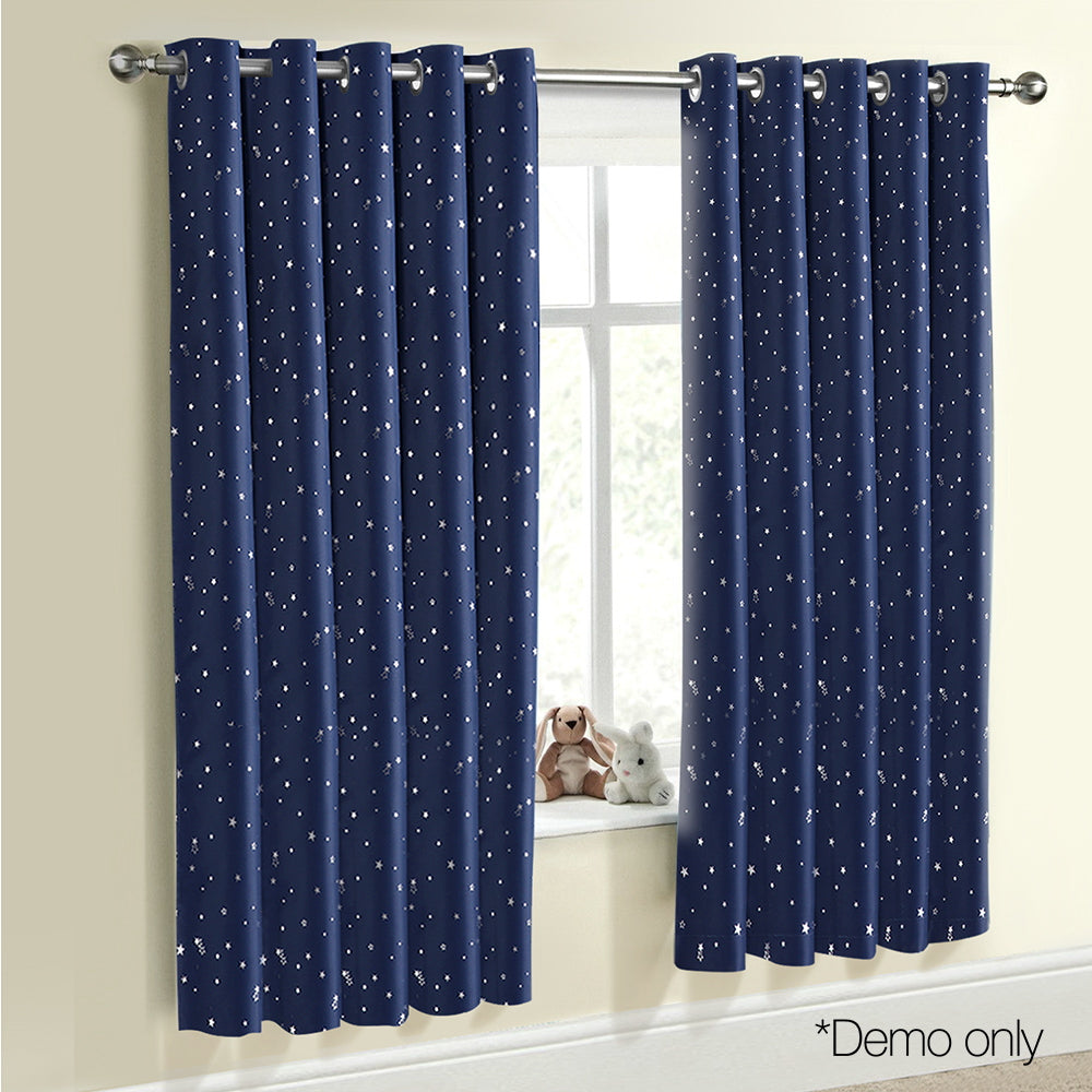 Art Queen 2 Star Blockout 140x180cm Blackout Curtains - Navy