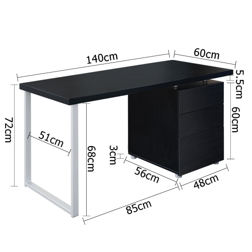Artiss Metal Desk with 3 Drawers - Black