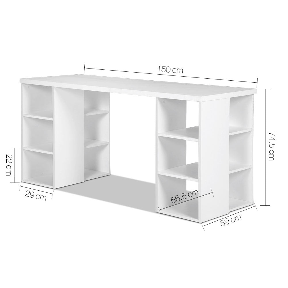 Artiss 3 Level Desk with Storage & Bookshelf - White