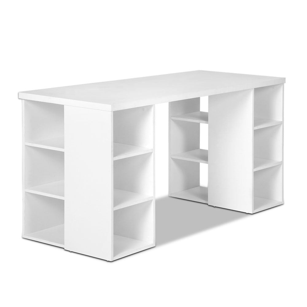 Artiss 3 Level Desk with Storage & Bookshelf - White