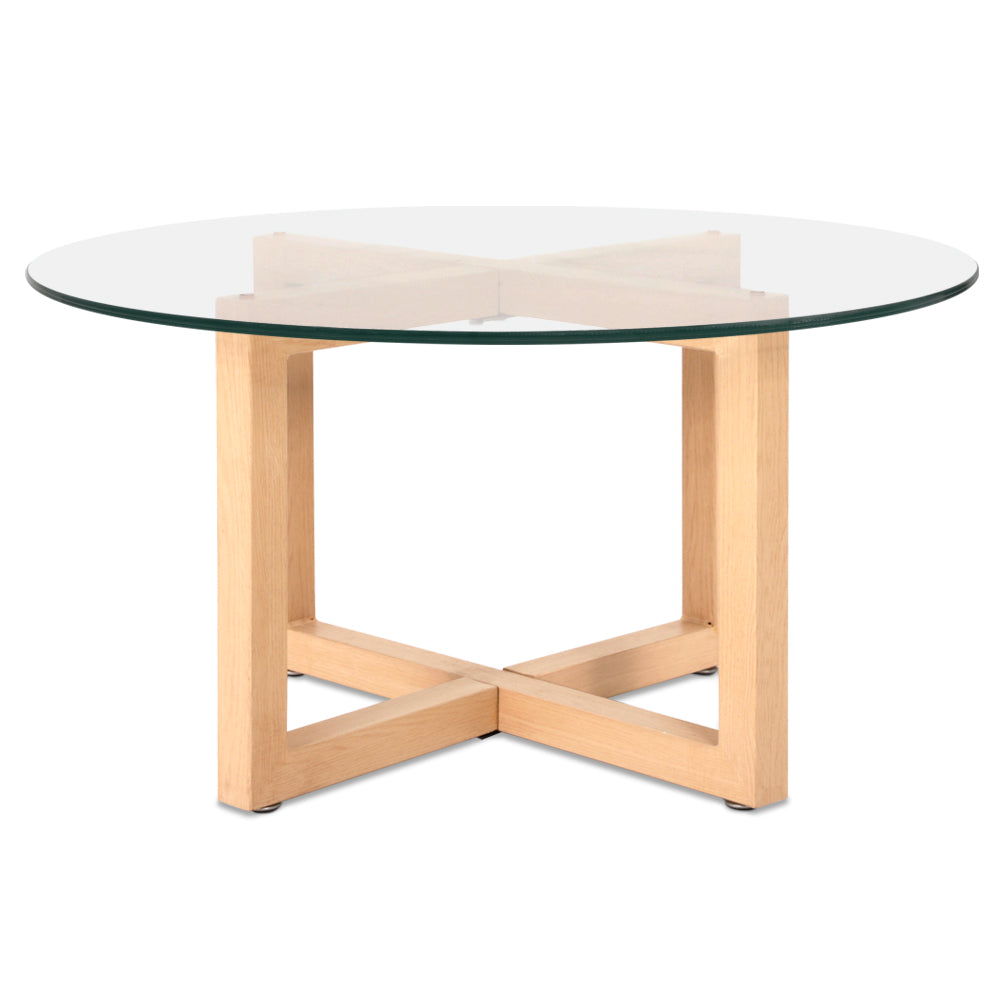 Artiss Tempered Glass Round Coffee Table - Beige