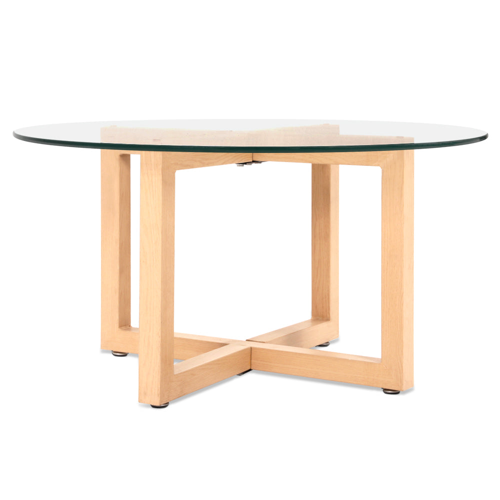 Artiss Tempered Glass Round Coffee Table - Beige