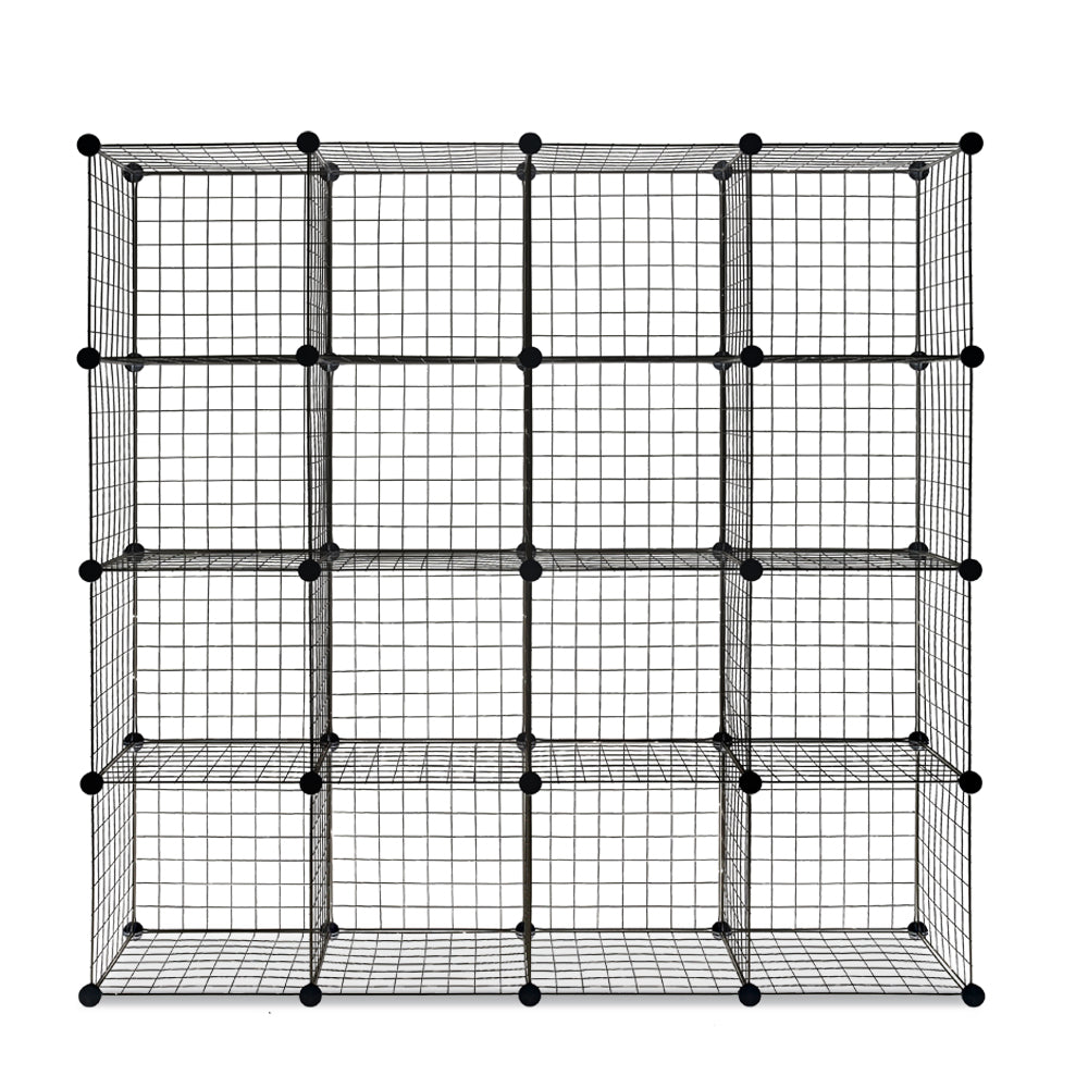 16 Cube Metal Wire Storage Cabinet - Black
