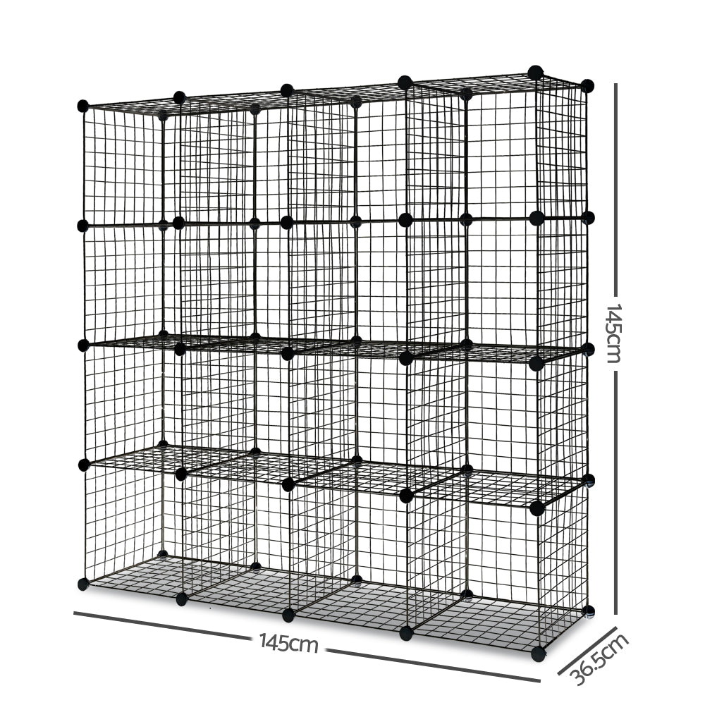 16 Cube Metal Wire Storage Cabinet - Black