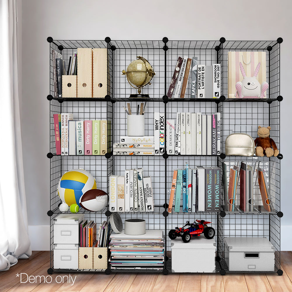 16 Cube Metal Wire Storage Cabinet - Black