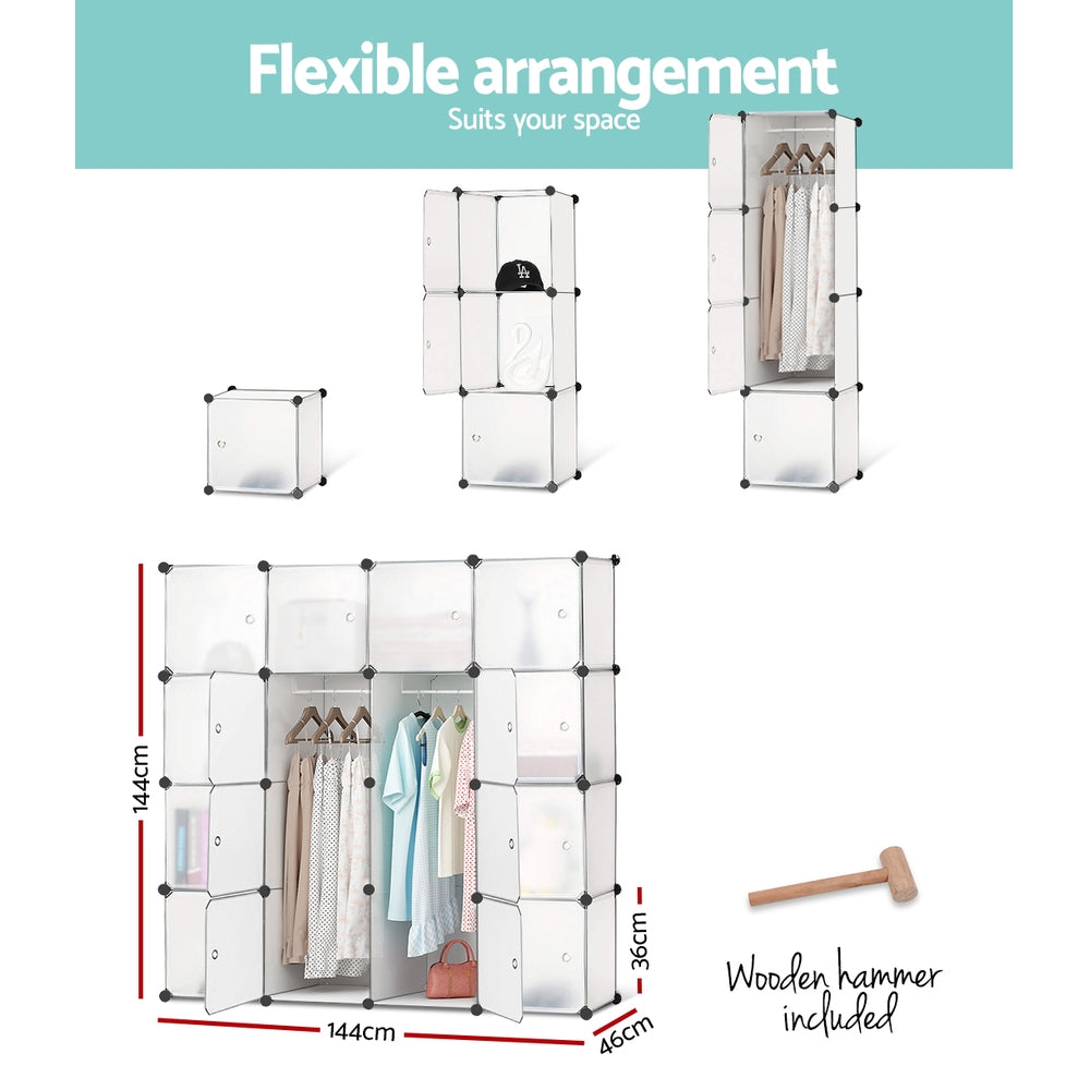 16 Cube Compartment DIY Storage Cabinet Closet Shoe Rack Orgainsier Portable Translucent White