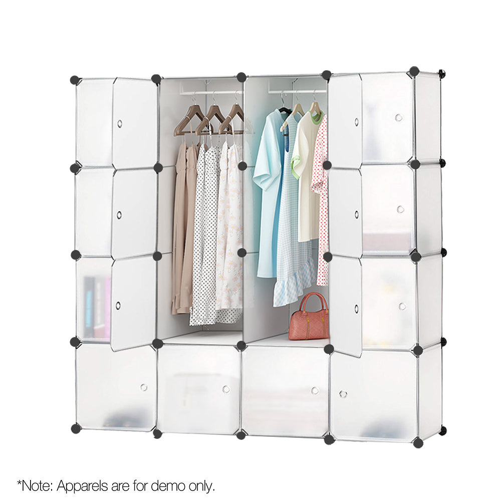16 Cube Compartment DIY Storage Cabinet Closet Shoe Rack Orgainsier Portable Translucent White