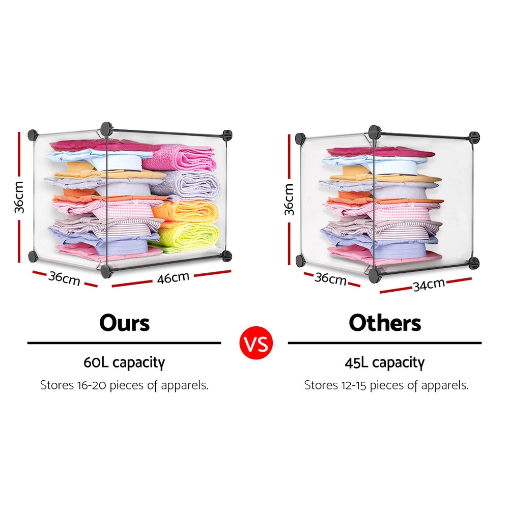 16 Cube Compartment DIY Storage Cabinet Closet Shoe Rack Orgainsier Portable Translucent White