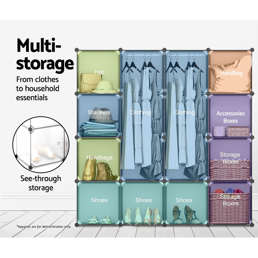 16 Cube Compartment DIY Storage Cabinet Closet Shoe Rack Orgainsier Portable Translucent White