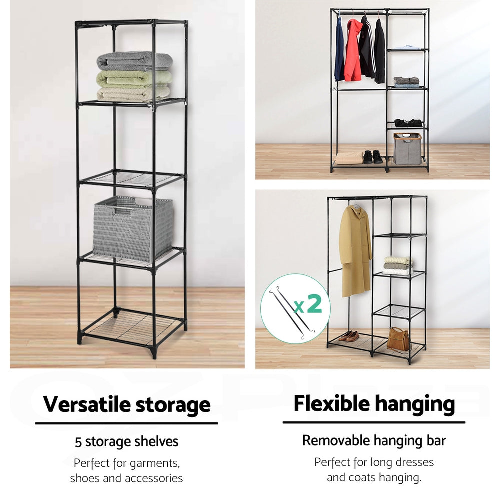 Portable Closet Organizer Storage Clothes Hanger Rail Garment Shelf Rack Black