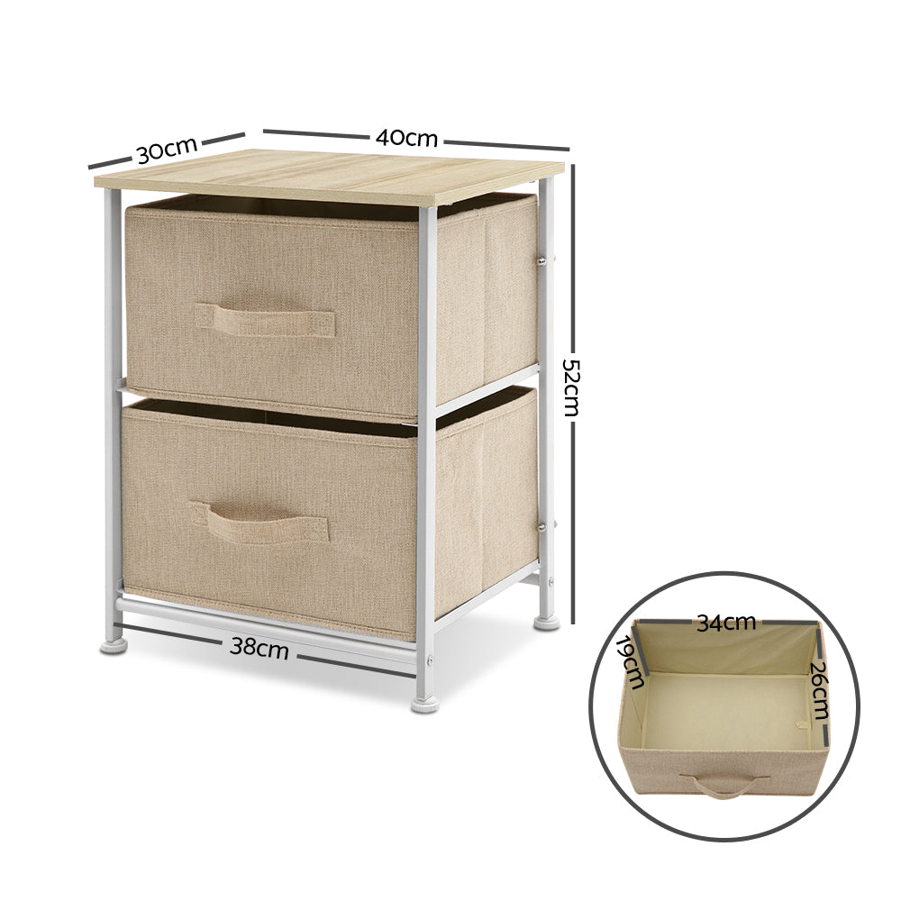 2 Fabric Storage Drawers Chest Organizer Cabinet Bedside Table Nightstand