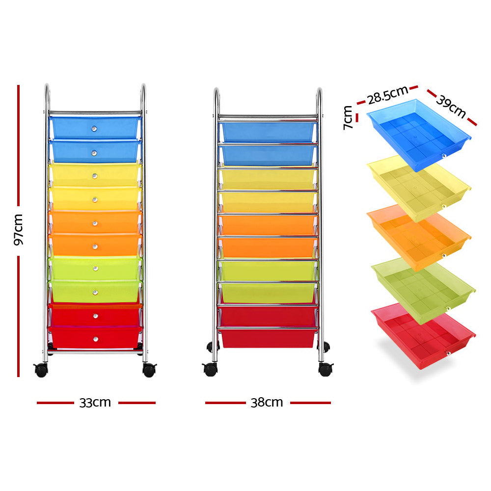 10 Drawer Kithchen Storage Trolley Cart Organizer Portable Rolling Cart