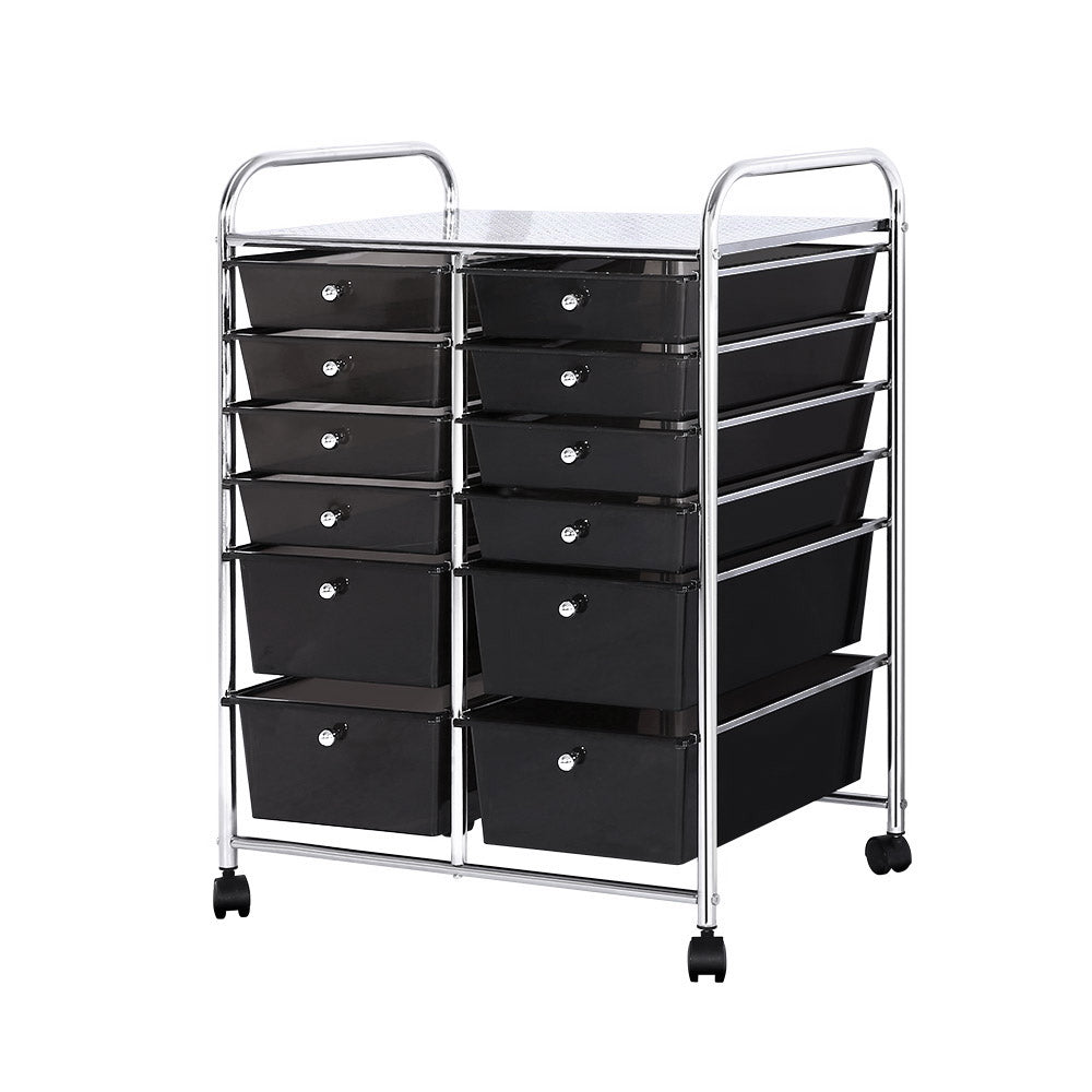 12 Drawer Kithchen Storage Trolley Portable Rolling Cart Black