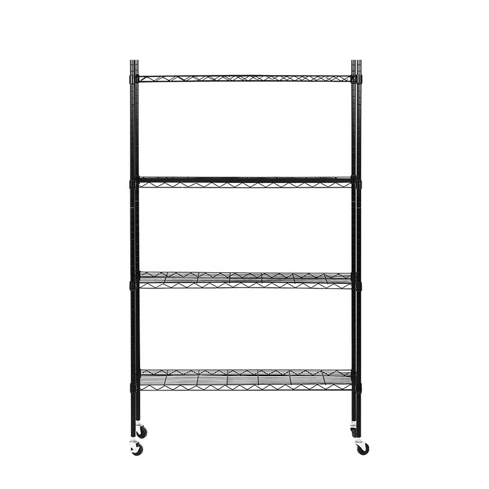 90cm 4-Tier Wire Shelving Unit Mobile Kitchen Storage Trolley Black