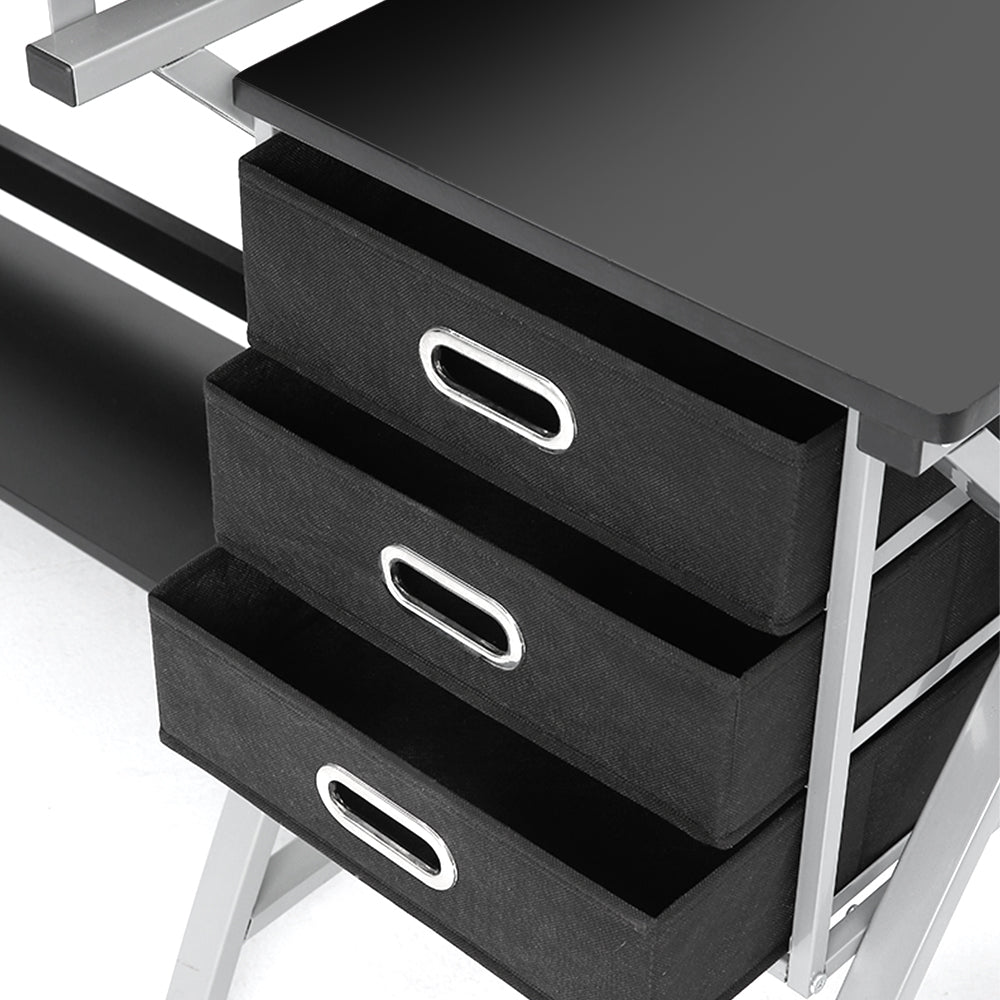 Artiss Drawing Desk With Stool Adjustable Tilt Drafting Table Metal Silver Black