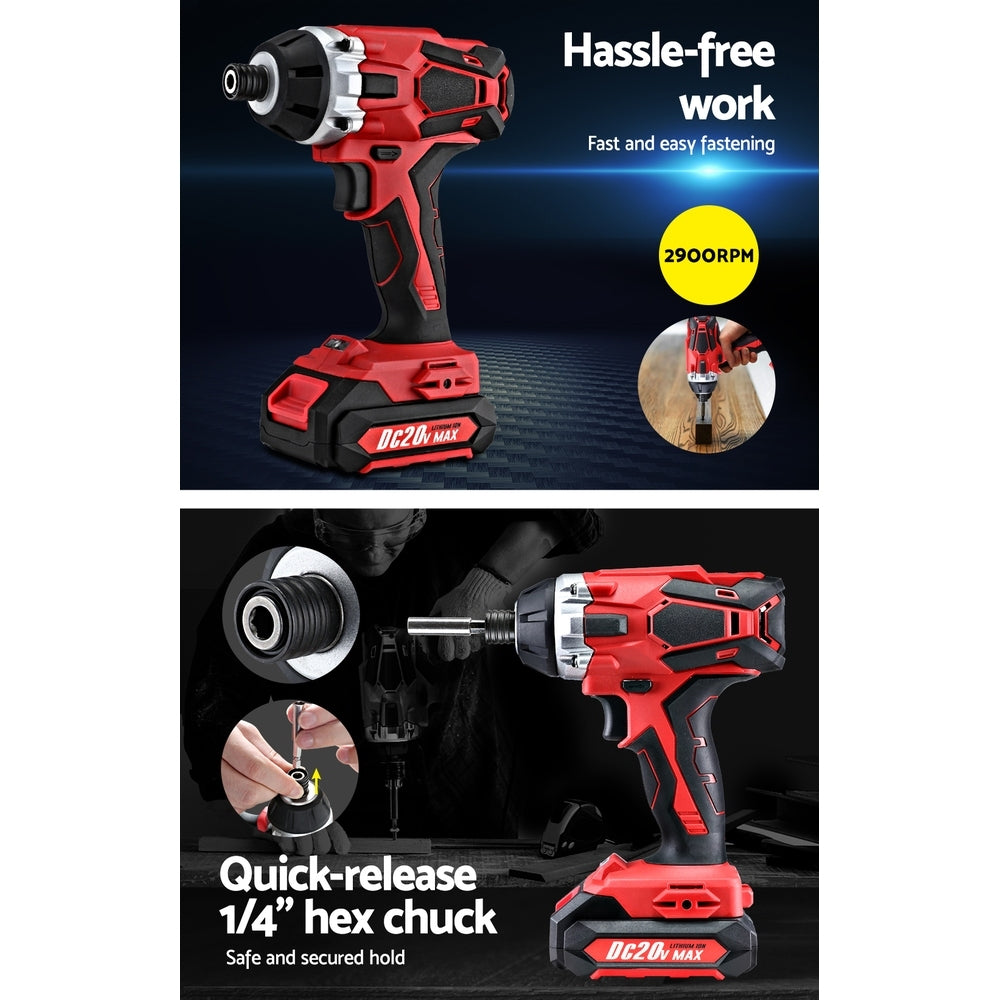 GIANTZ Cordless Impact Drill and Impact Driver 20V Lithium Drill Kit Charger