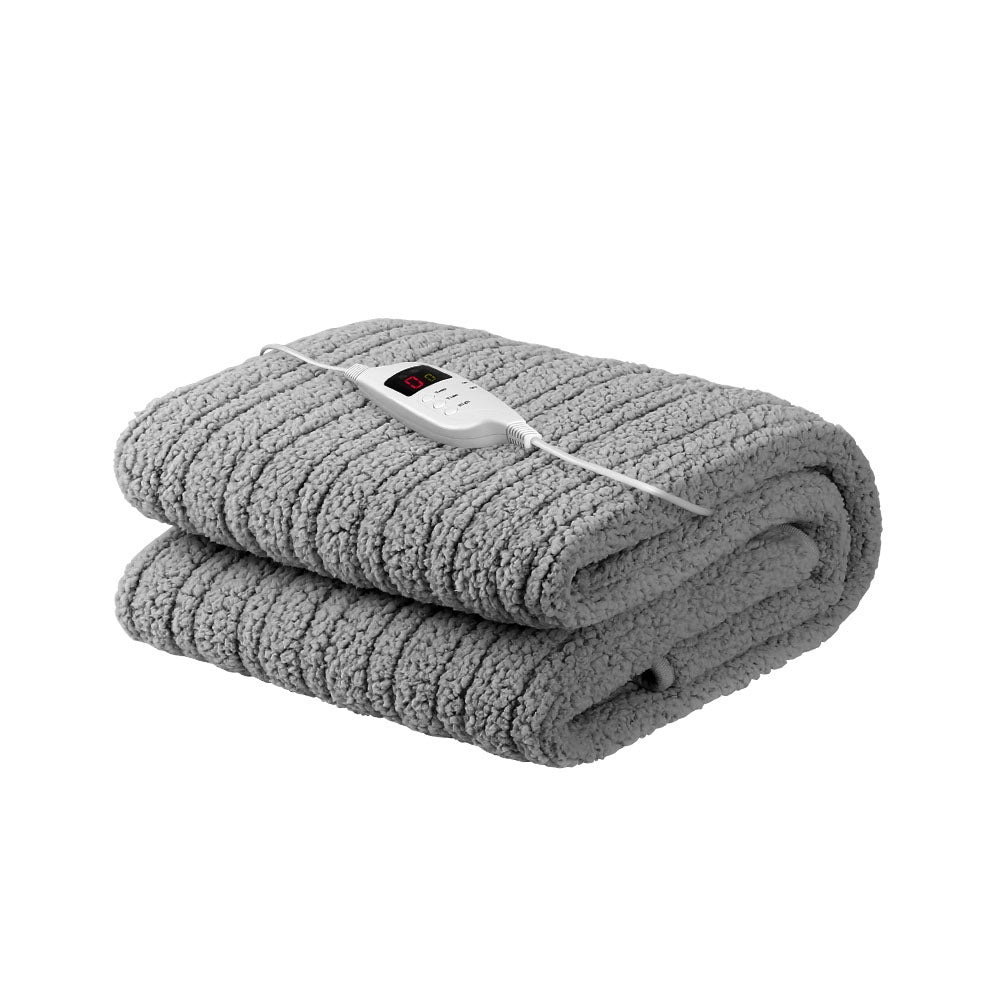 Giselle Bedding Electric Heated Throw Rug Washable Fleece Snuggle Blanket Grey