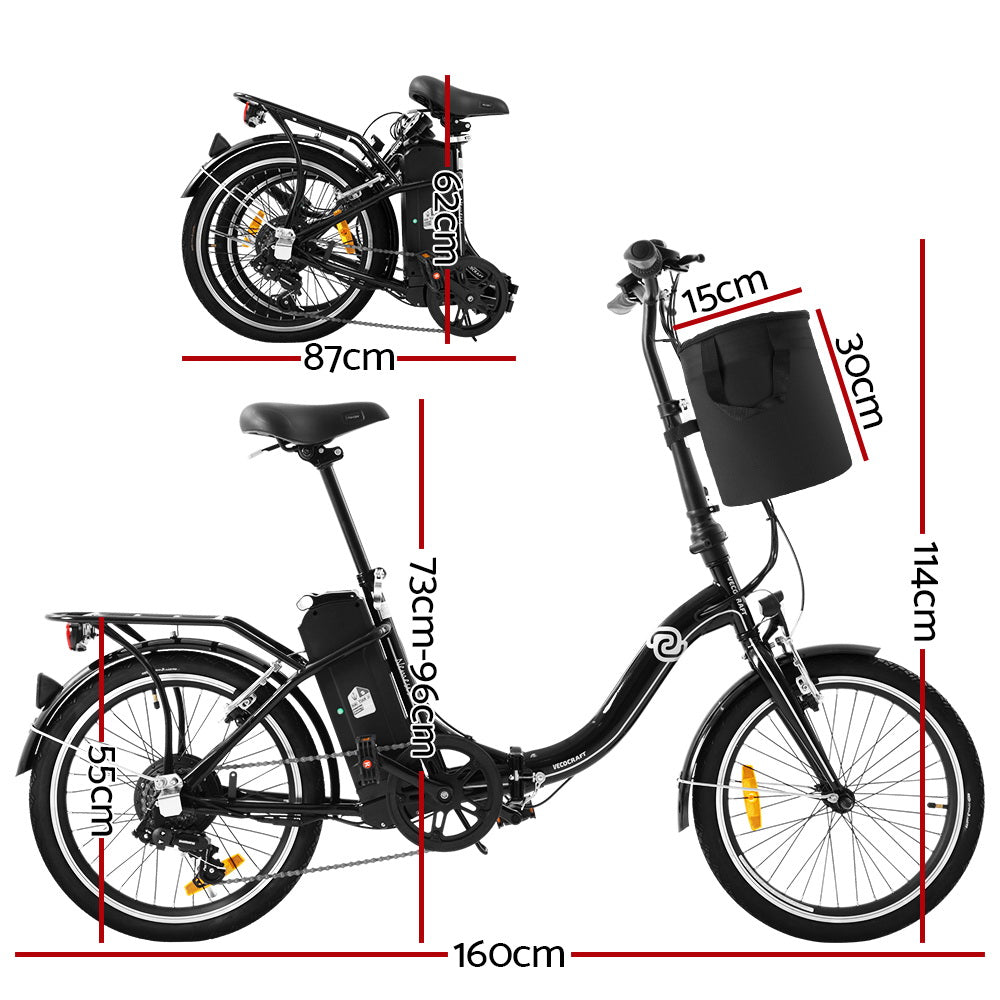 VECOCRAFT 20" Folding Electric Bike eBike e-Bike City Foldable Bicycle Black
