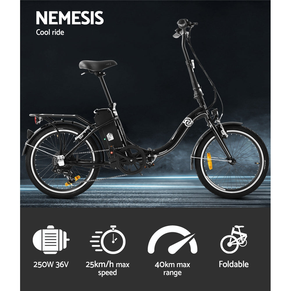 VECOCRAFT 20" Folding Electric Bike eBike e-Bike City Foldable Bicycle Black