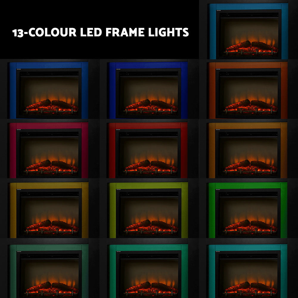 Devanti 2000W Electric Fireplace Mantle Portable Fire Log Wood Heater 3D Flame Effect Black