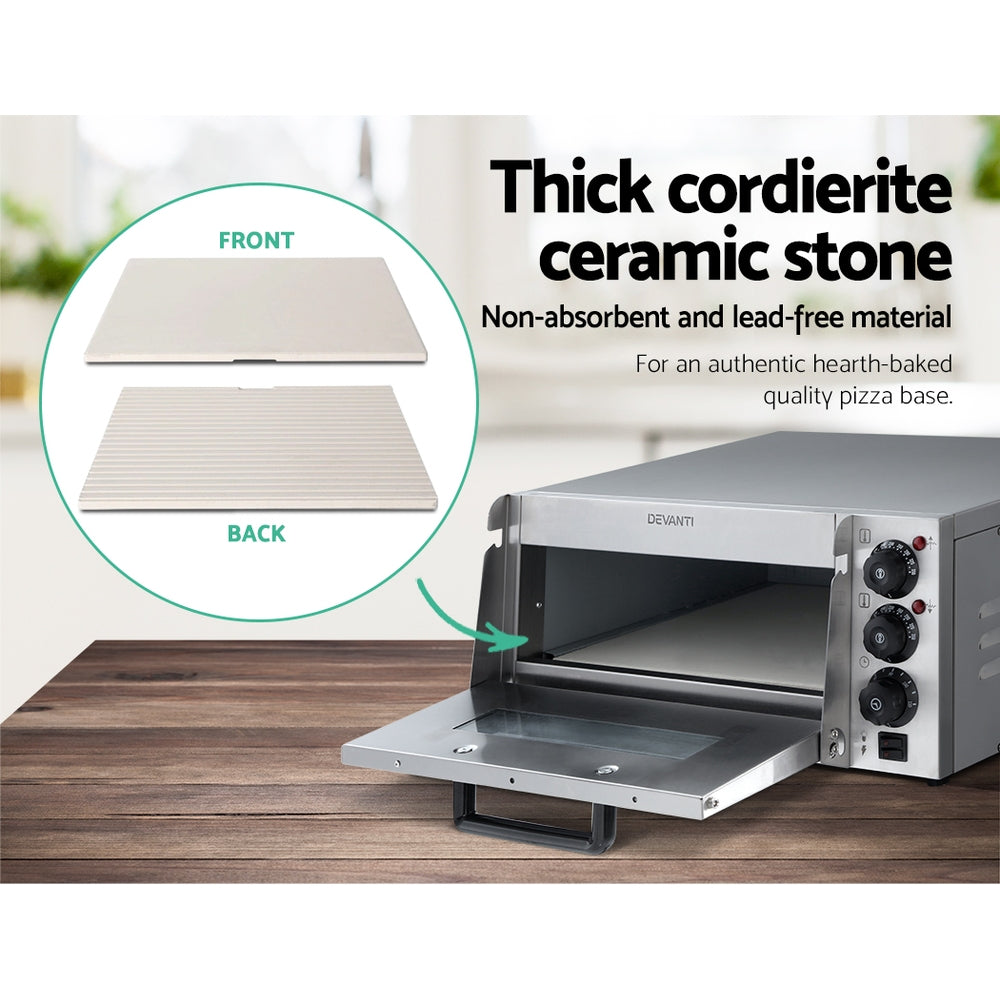 Devanti 2000W Electric Commercial Pizza Oven Maker Single Deck Stainless Steel