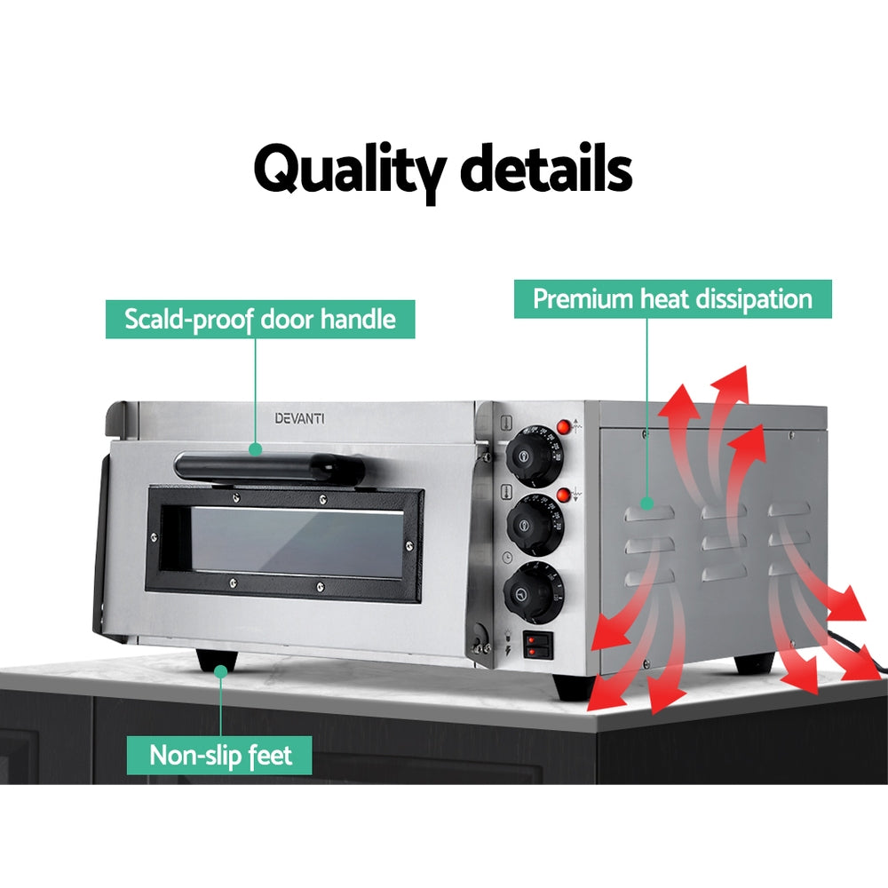 Devanti 2000W Electric Commercial Pizza Oven Maker Single Deck Stainless Steel