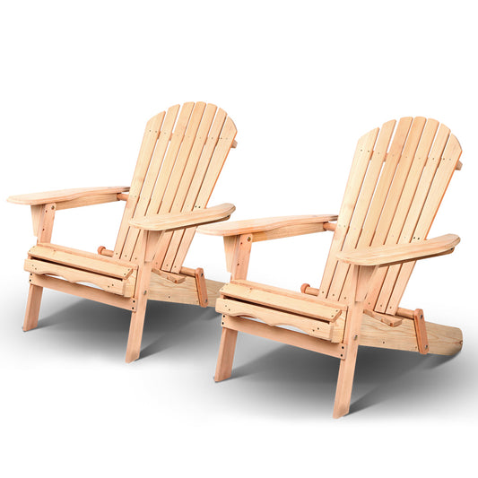 Gardeon Patio Furniture Outdoor Chairs Beach Chair Wooden Adirondack Recliner Garden Lounge 2PC