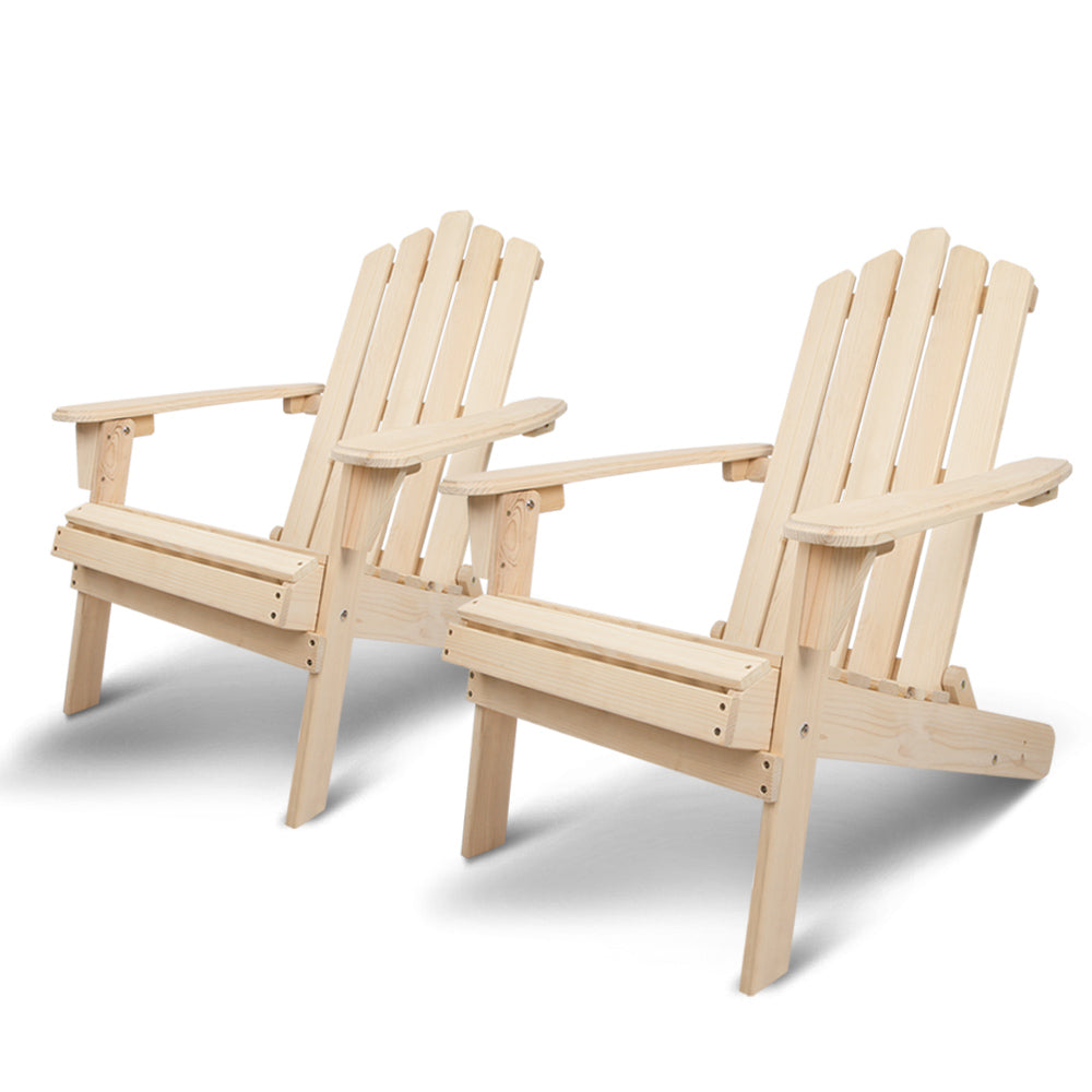 Gardeon Patio Furniture Outdoor Chairs Beach Chair Wooden Adirondack Garden Lounge Recliner 2PC Beige