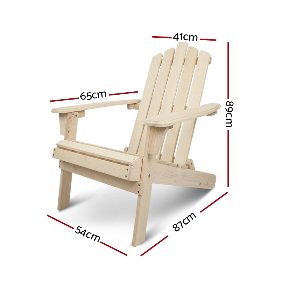 Gardeon Patio Furniture Outdoor Chairs Beach Chair Wooden Adirondack Garden Lounge Recliner 2PC Beige