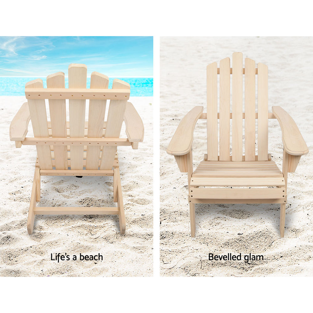 Gardeon Patio Furniture Outdoor Chairs Beach Chair Wooden Adirondack Garden Lounge Recliner 2PC Beige