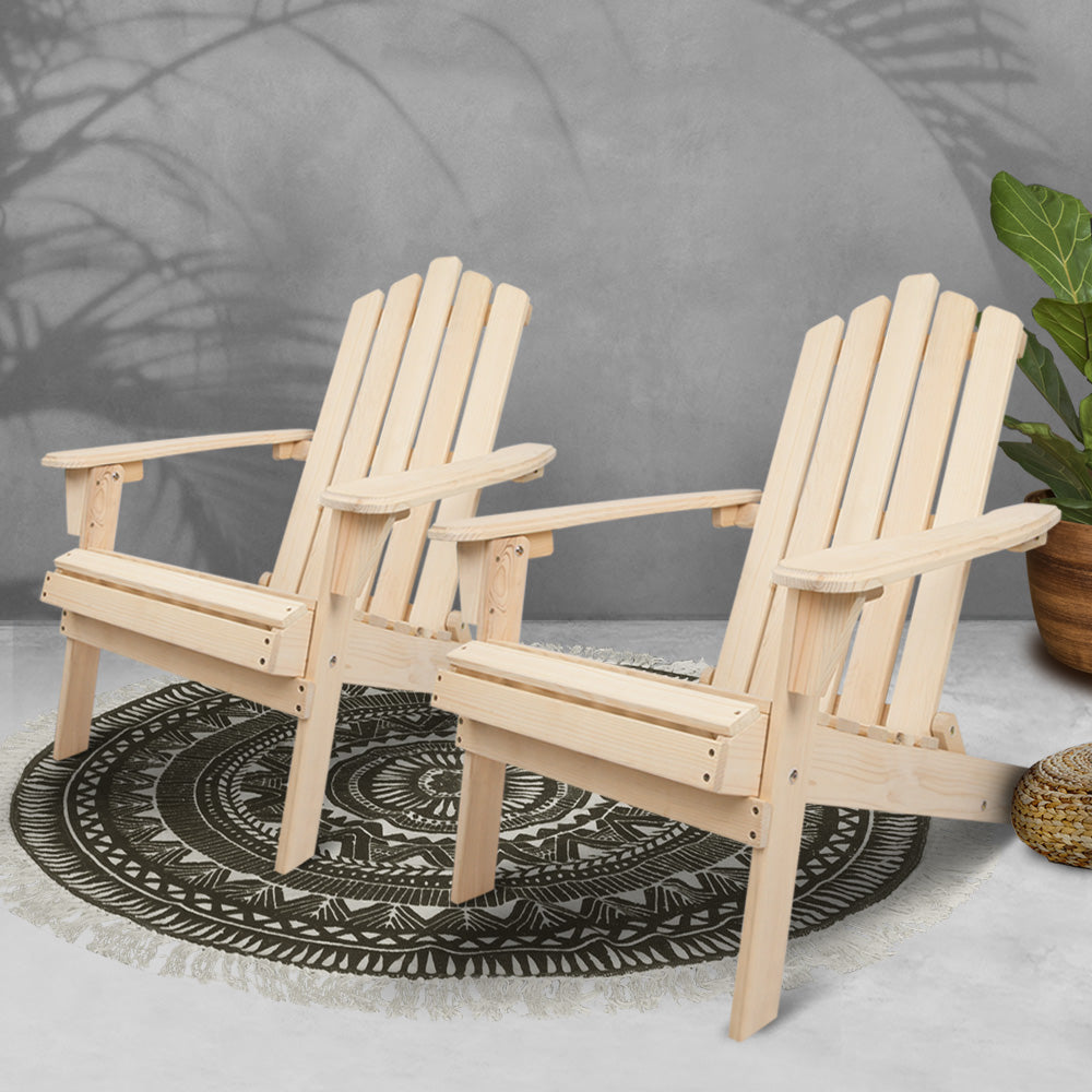 Gardeon Patio Furniture Outdoor Chairs Beach Chair Wooden Adirondack Garden Lounge Recliner 2PC Beige