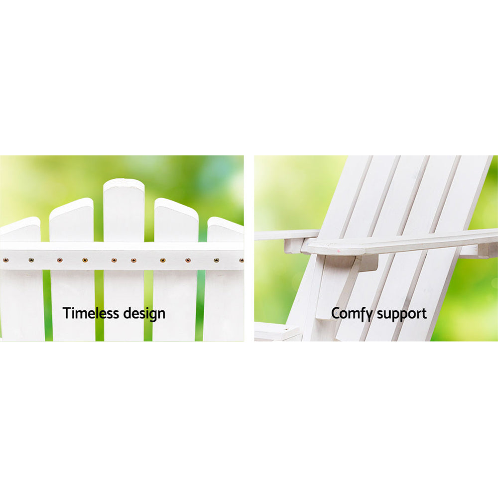 Gardeon Patio Furniture Outdoor Chairs Beach Chair Wooden Adirondack Garden Lounge Recliner 2PC White