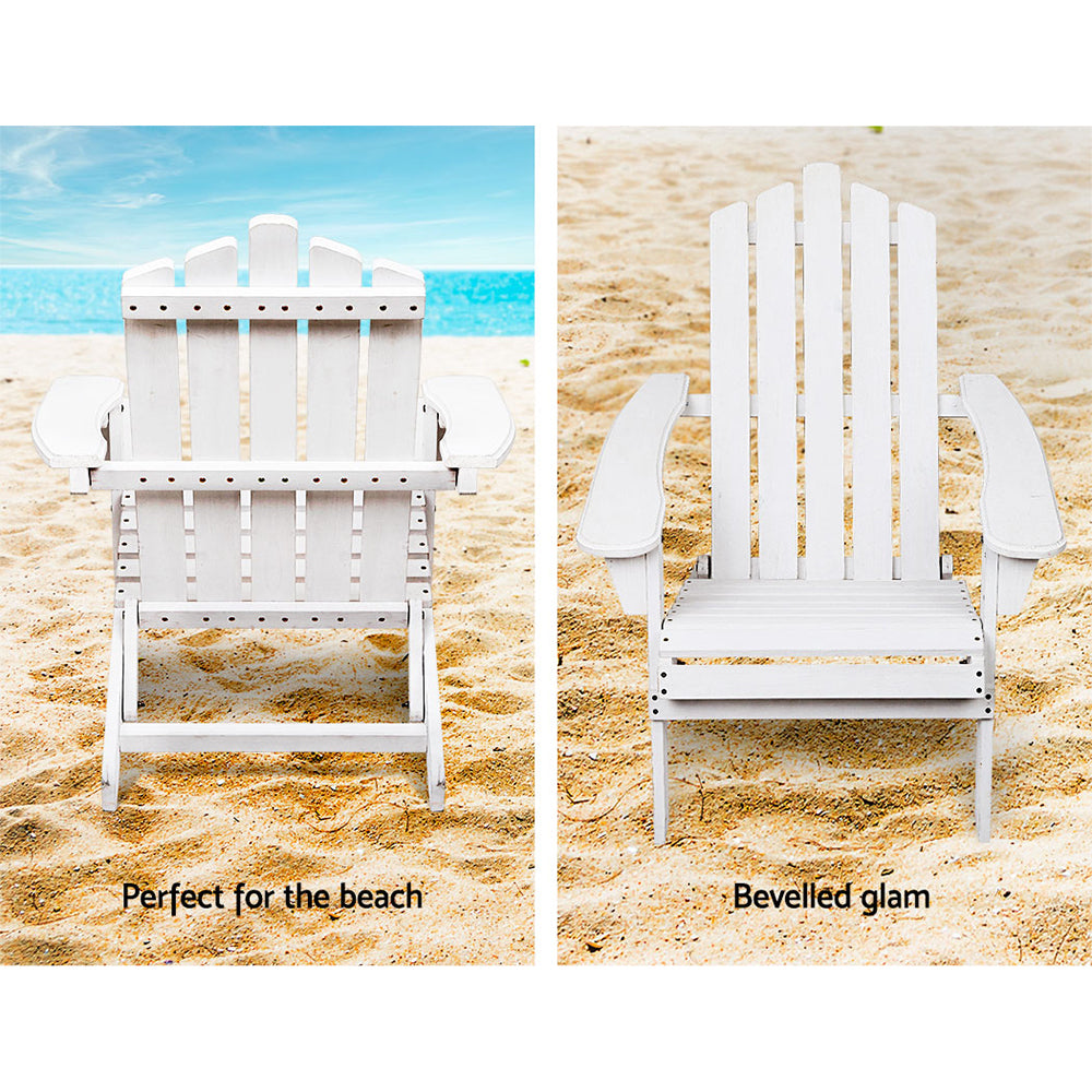 Gardeon Patio Furniture Outdoor Chairs Beach Chair Wooden Adirondack Garden Lounge Recliner 2PC White