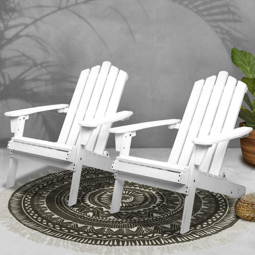Gardeon Patio Furniture Outdoor Chairs Beach Chair Wooden Adirondack Garden Lounge Recliner 2PC White