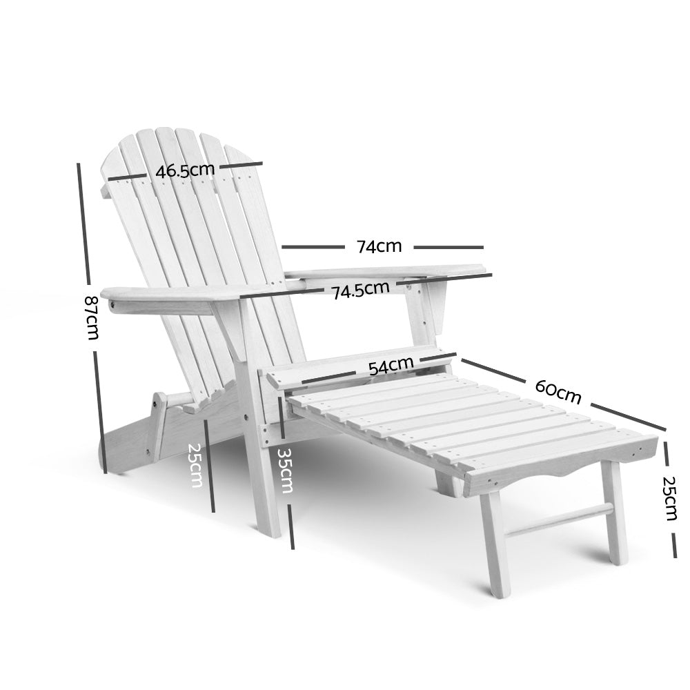 Gardeon 3 Piece Outdoor Adirondack Lounge Beach Chair Set - White